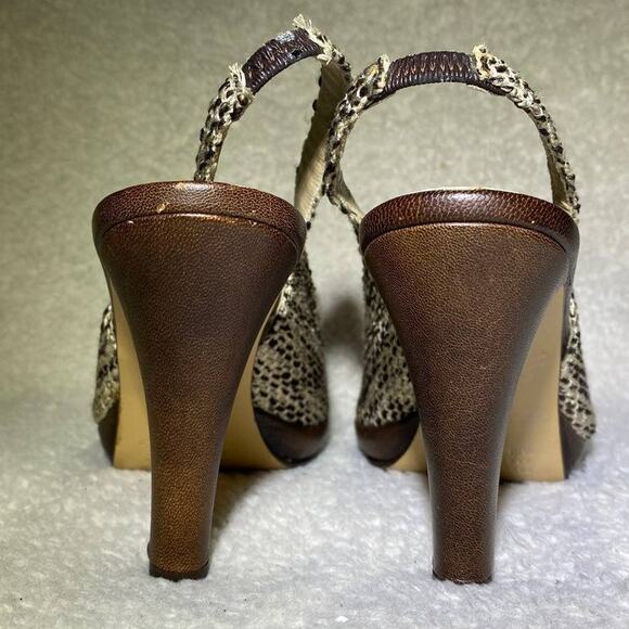 Via Condotti Women's Size 8.5 Slingback Heels Brown Tweed Peach Pompoms - Picture 4 of 12